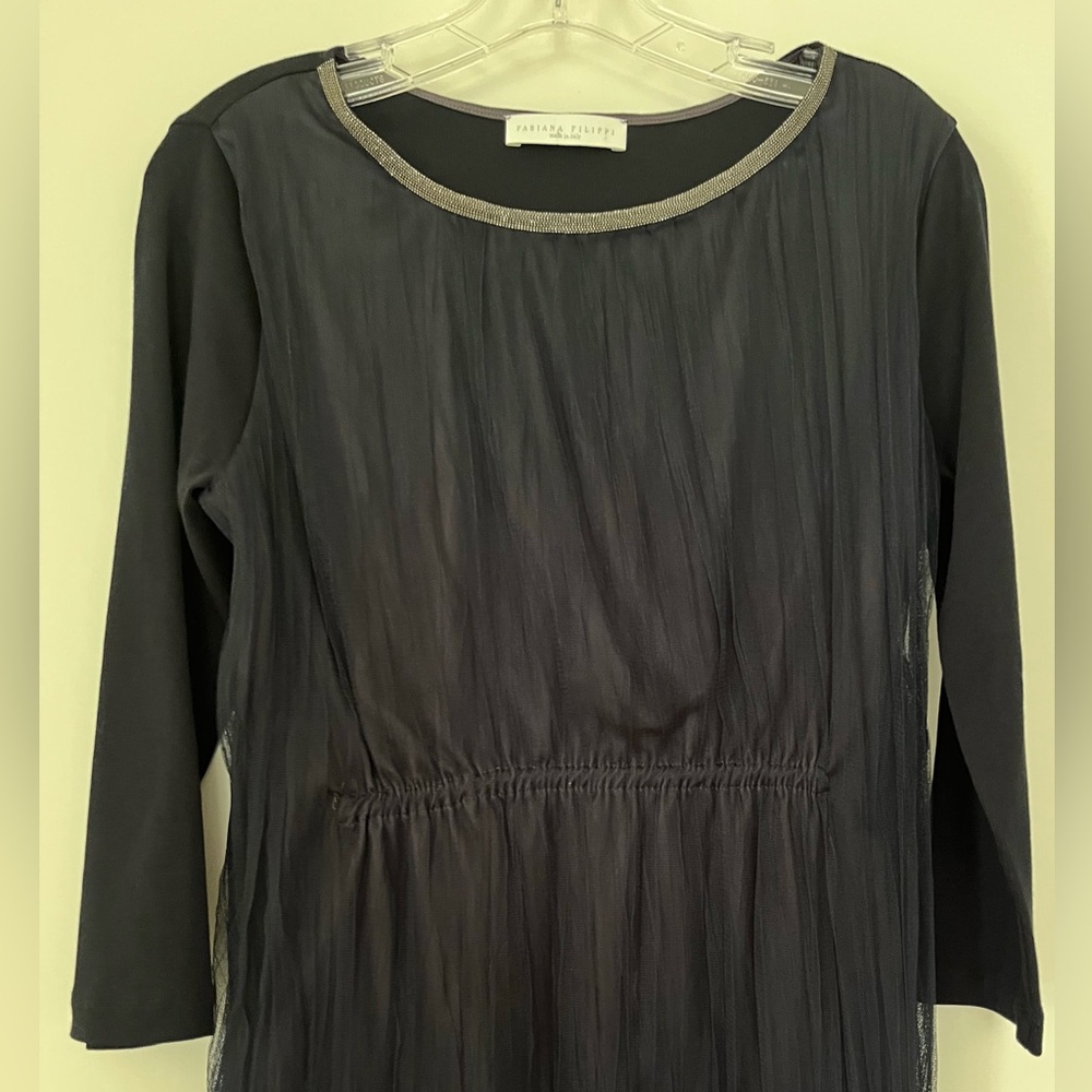 Navy top with beading made in Italy